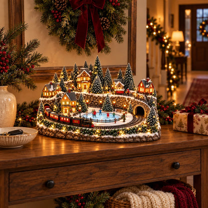 Christmas Village Decoration Moving Train & Skating Rink