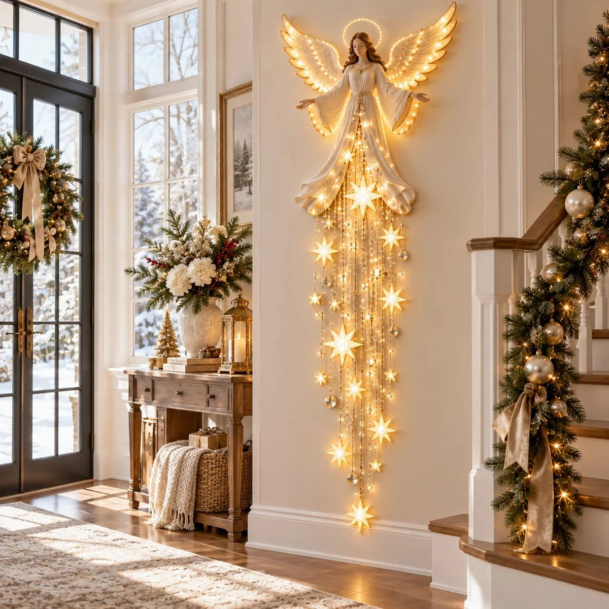 Christmas Wall Light Angel With Warm White Cascading Stars