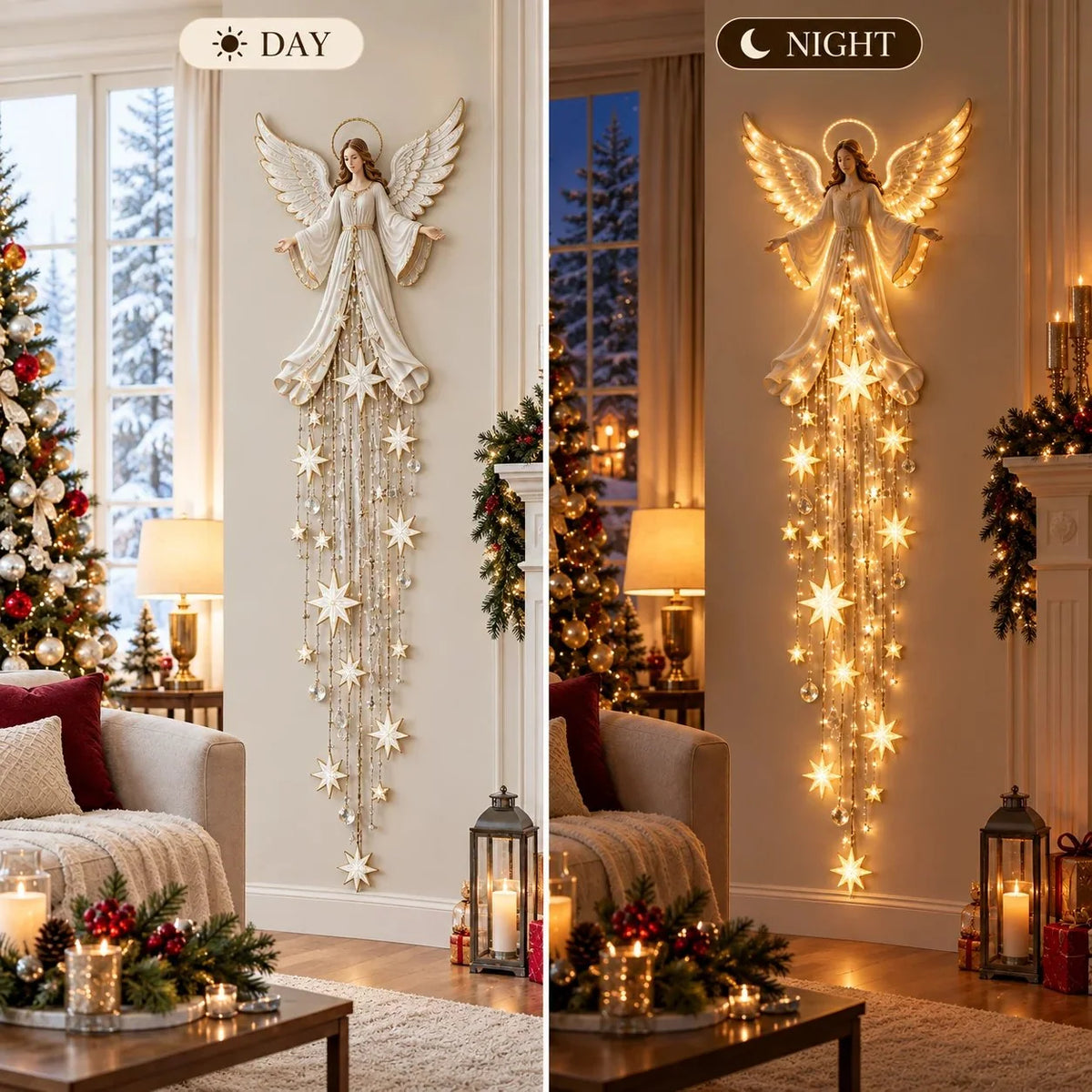 Christmas Wall Light Angel With Warm White Cascading Stars