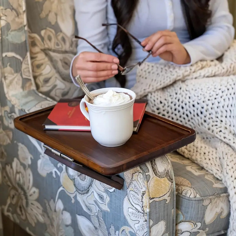 Clip-On Armrest Tray Bamboo Rubber-Grip Clamp