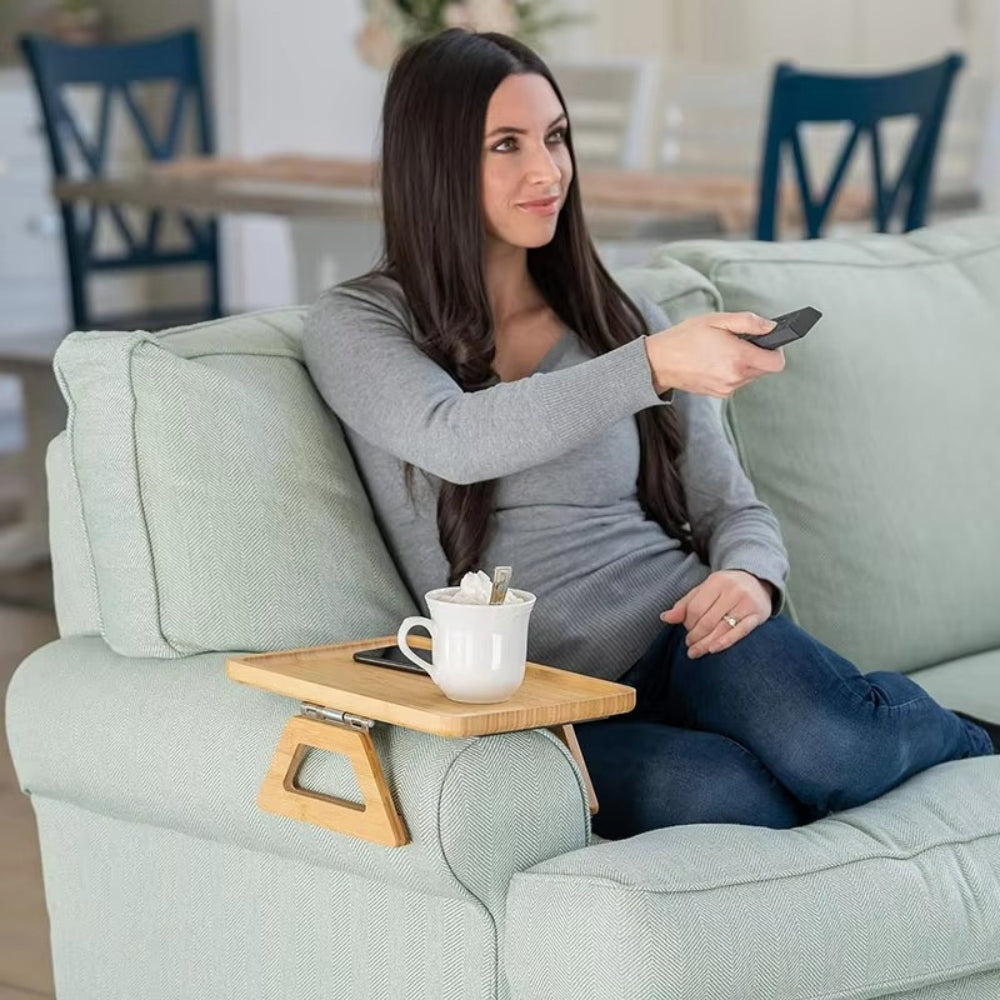 Clip-On Armrest Tray Bamboo Rubber-Grip Clamp