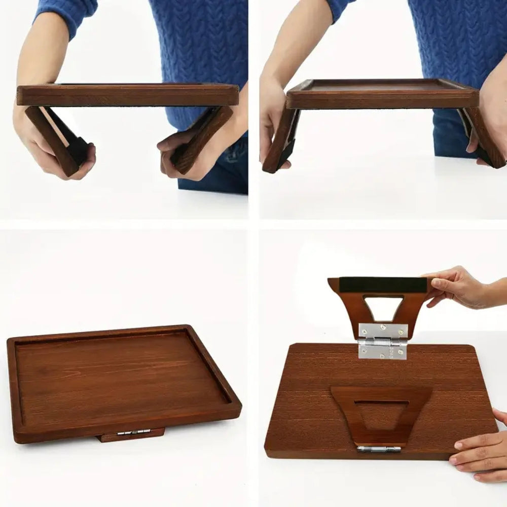 Clip-On Armrest Tray Bamboo Rubber-Grip Clamp
