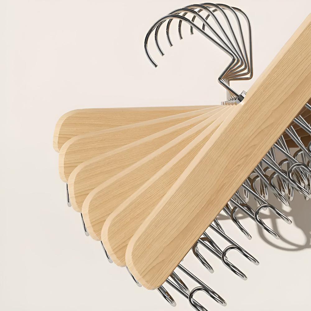 Closet Hanger 360-Degree Rotating Wood Finish & Stainless Hooks