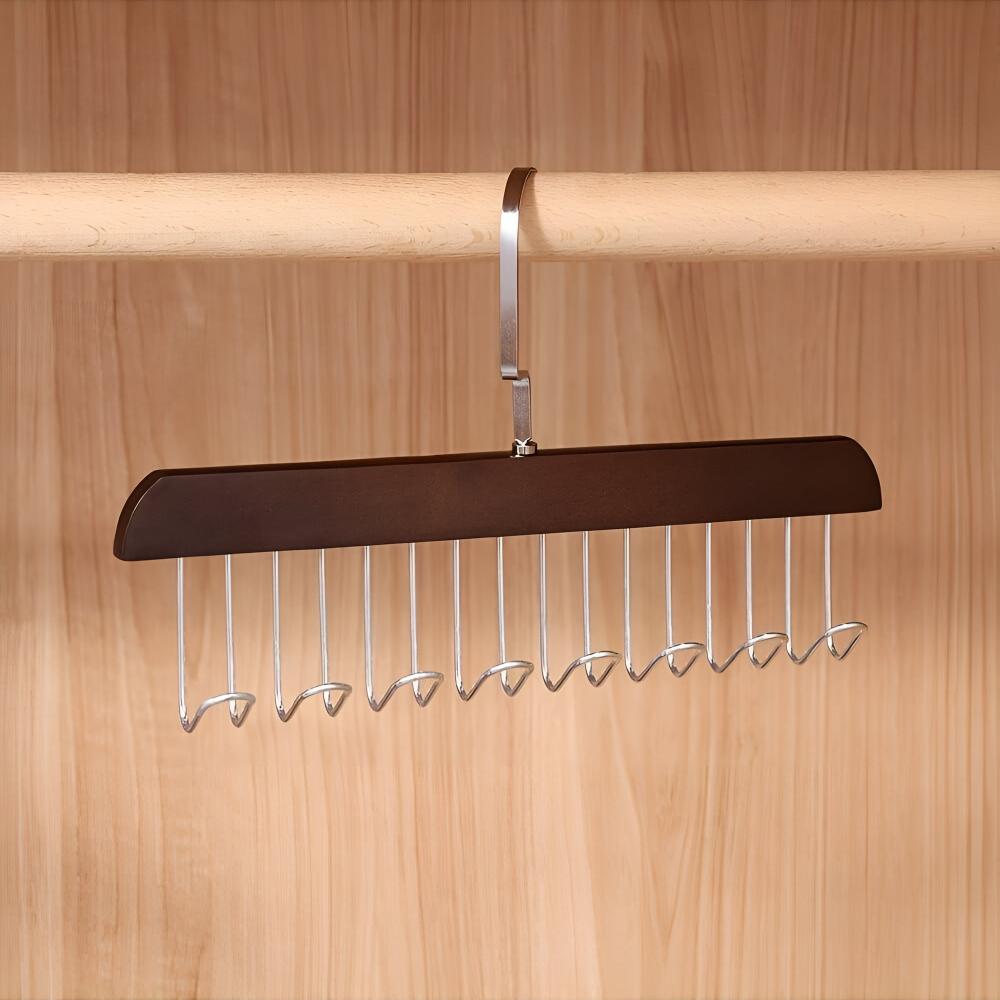 Closet Hanger 360-Degree Rotating Wood Finish & Stainless Hooks