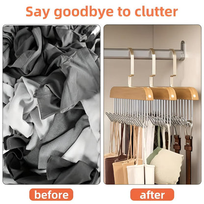 Closet Hanger 360-Degree Rotating Wood Finish & Stainless Hooks
