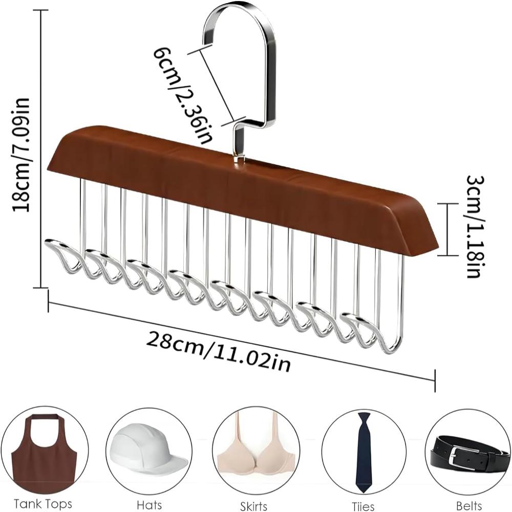 Closet Hanger 360-Degree Rotating Wood Finish & Stainless Hooks