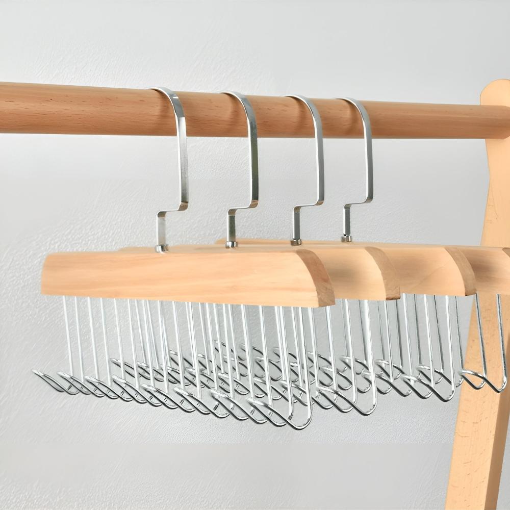 Closet Hanger 360-Degree Rotating Wood Finish & Stainless Hooks
