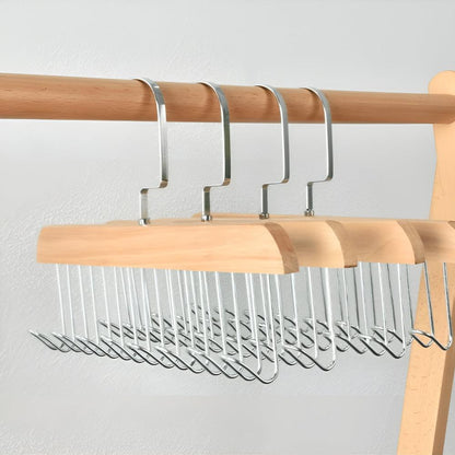Closet Hanger 360-Degree Rotating Wood Finish & Stainless Hooks