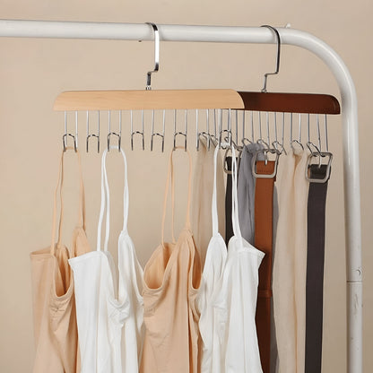 Closet Hanger 360-Degree Rotating Wood Finish & Stainless Hooks