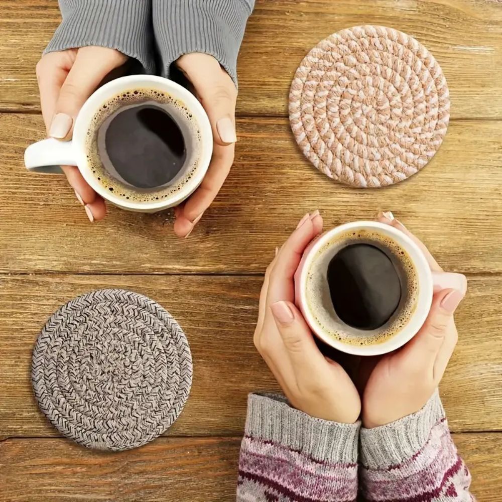 Coaster Set Absorbent Cotton & Heat-Resistant With Holder