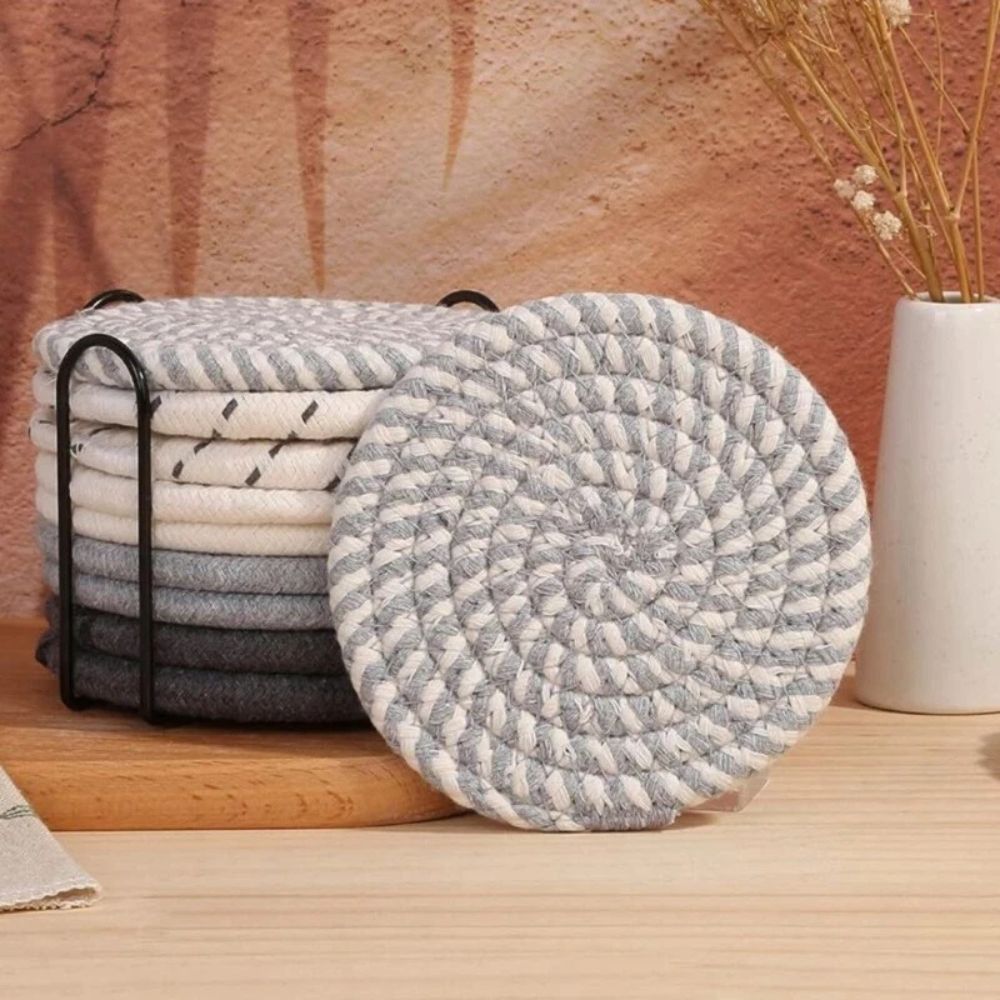 Coaster Set Absorbent Cotton & Heat-Resistant With Holder