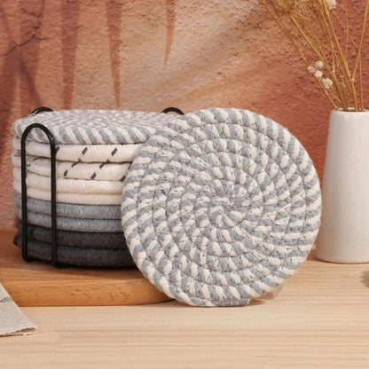 Coaster Set Absorbent Cotton & Heat-Resistant With Holder