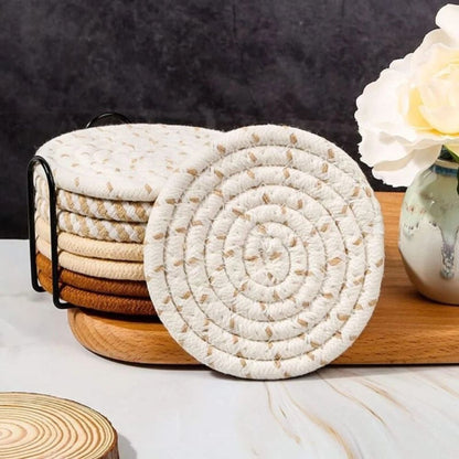 Coaster Set Absorbent Cotton & Heat-Resistant With Holder