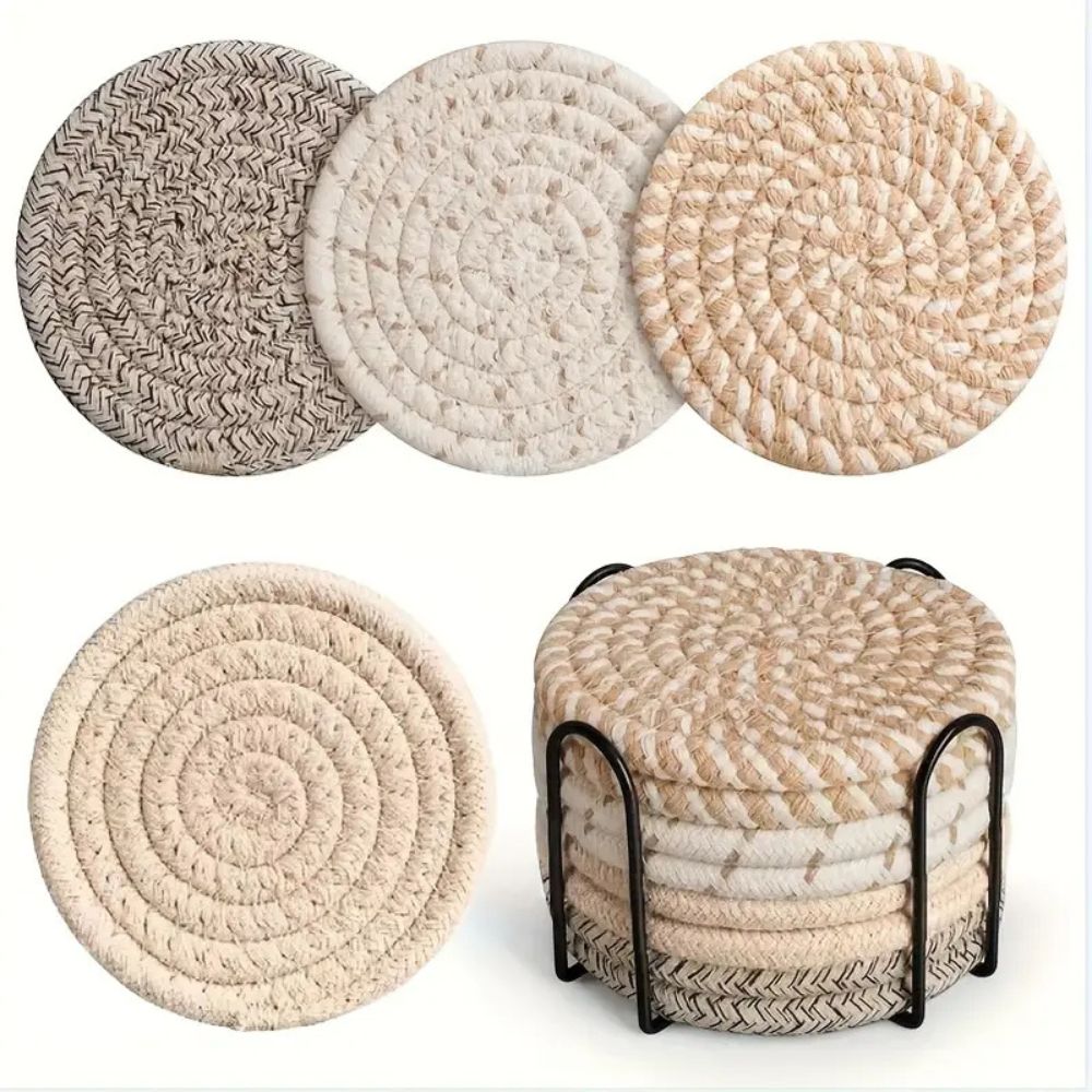 Coaster Set Absorbent Cotton & Heat-Resistant With Holder