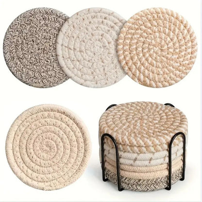 Coaster Set Absorbent Cotton & Heat-Resistant With Holder