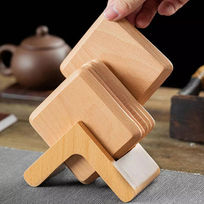 Coaster Set Square Stackable Holder Black Walnut & Beech