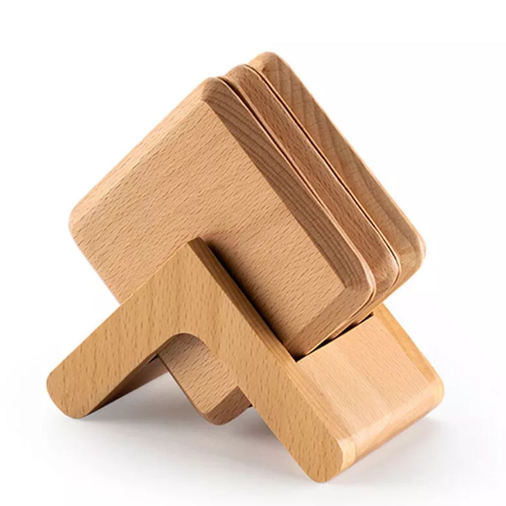 Coaster Set Square Stackable Holder Black Walnut & Beech