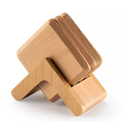 Coaster Set Square Stackable Holder Black Walnut & Beech