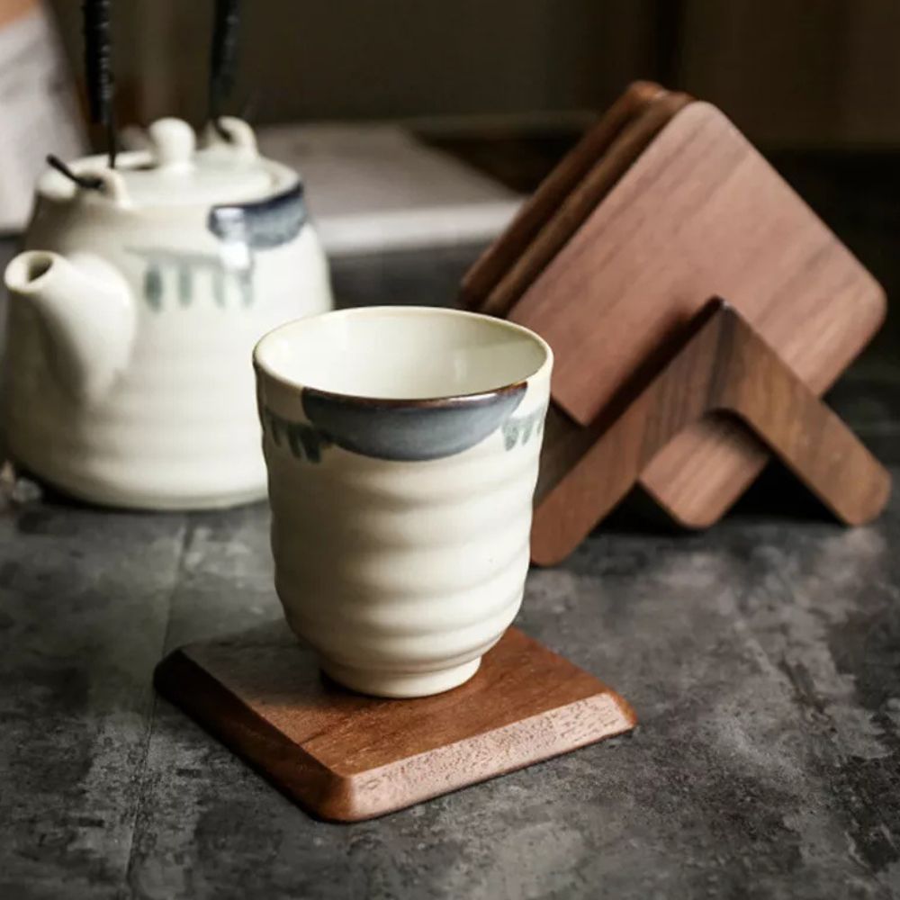 Coaster Set Square Stackable Holder Black Walnut & Beech
