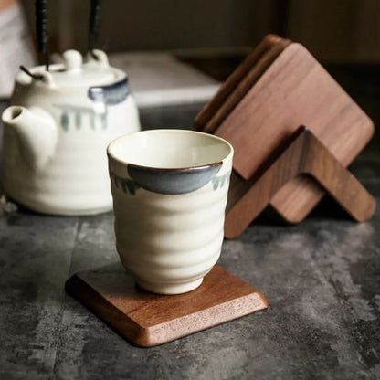 Coaster Set Square Stackable Holder Black Walnut & Beech