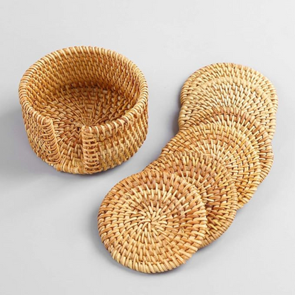 Coasters Hand-Woven Rattan Heat-Resistant Set of 6
