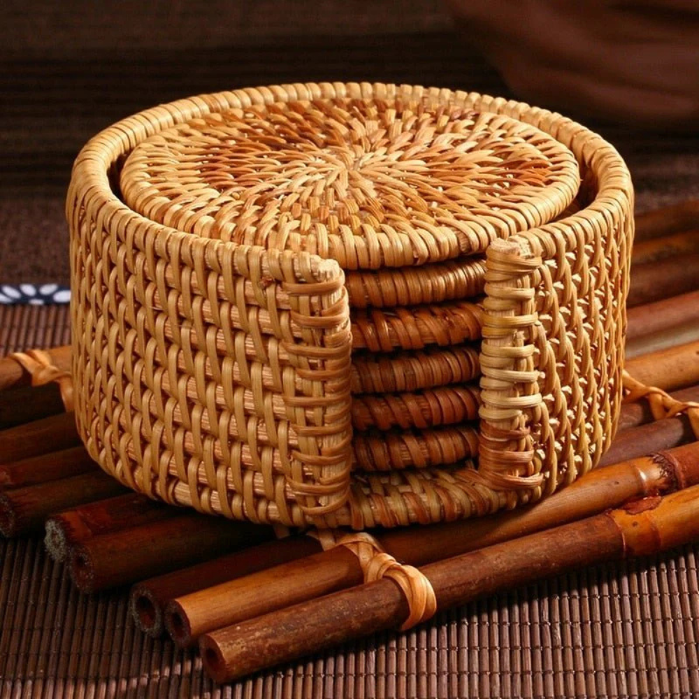 Coasters Hand-Woven Rattan Heat-Resistant Set of 6