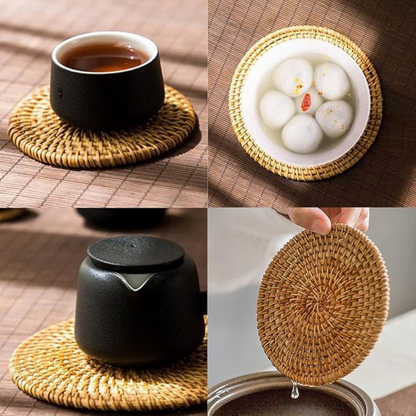 Coasters Hand-Woven Rattan Heat-Resistant Set of 6