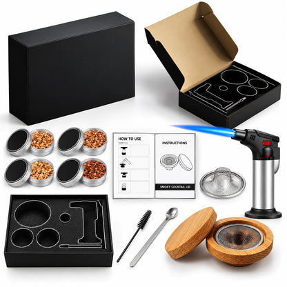 Cocktail Smoker Kit Engraved Lid Torch & Wood Chips