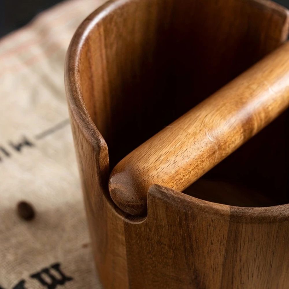 Coffee Knock Box Solid Wood Built In Knock Bar