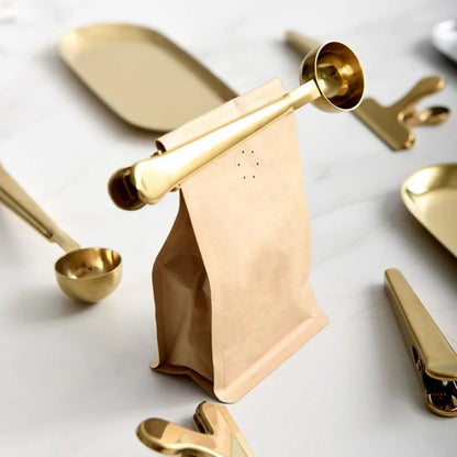 Coffee Scoop Long-Handled Stainless Steel Airtight Clip
