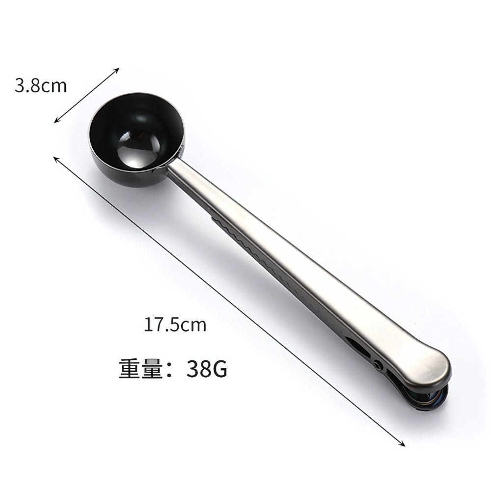 Coffee Scoop Long-Handled Stainless Steel Airtight Clip