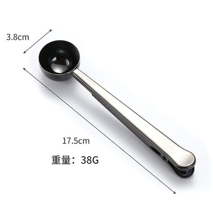 Coffee Scoop Long-Handled Stainless Steel Airtight Clip