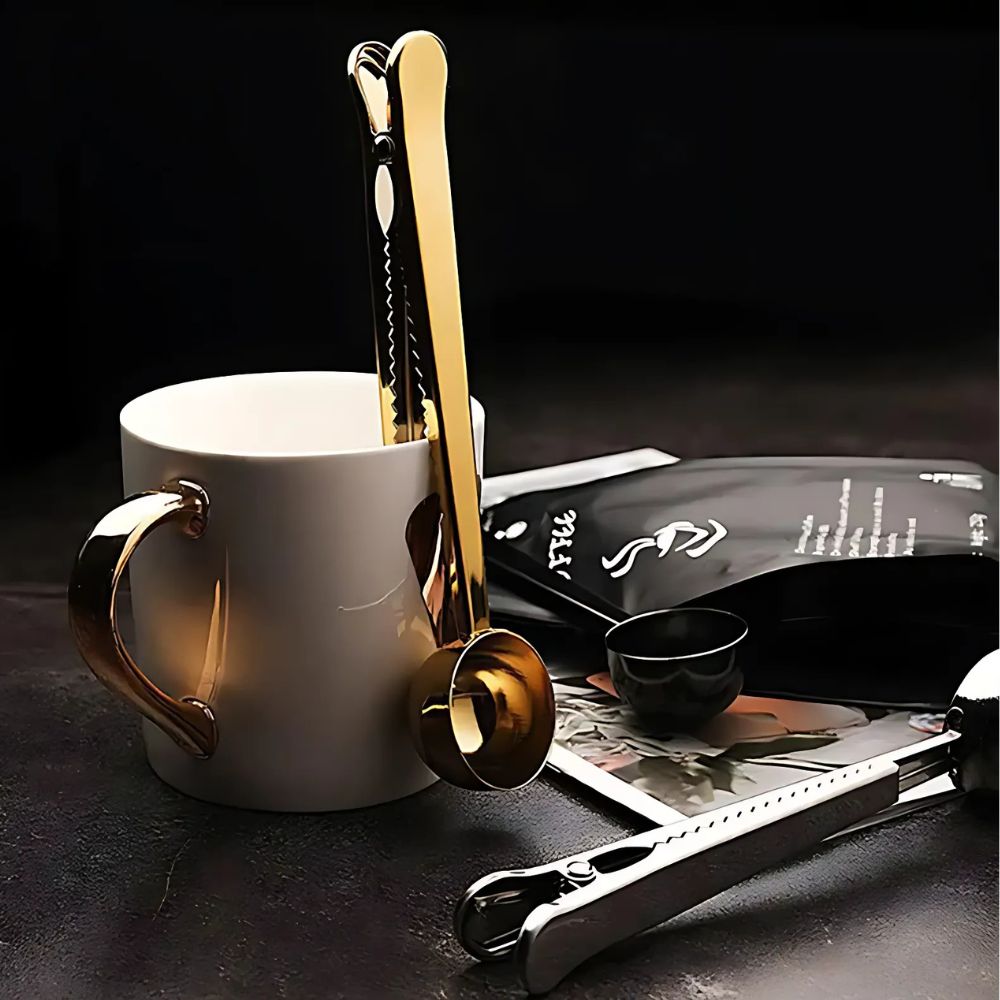Coffee Scoop Long-Handled Stainless Steel Airtight Clip