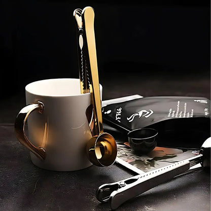 Coffee Scoop Long-Handled Stainless Steel Airtight Clip
