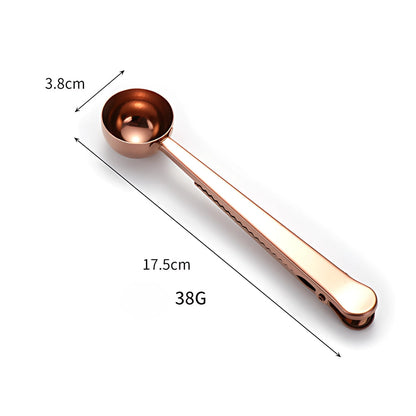 Coffee Scoop Long-Handled Stainless Steel Airtight Clip