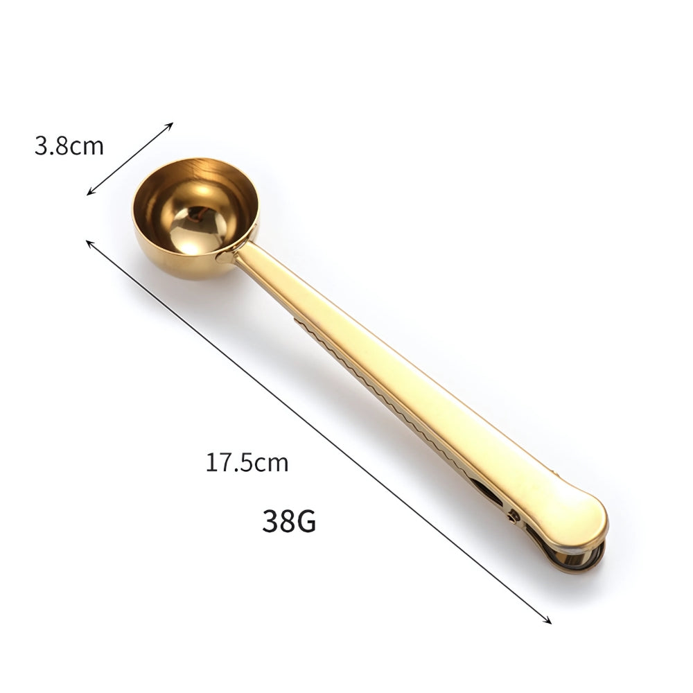 Coffee Scoop Long-Handled Stainless Steel Airtight Clip