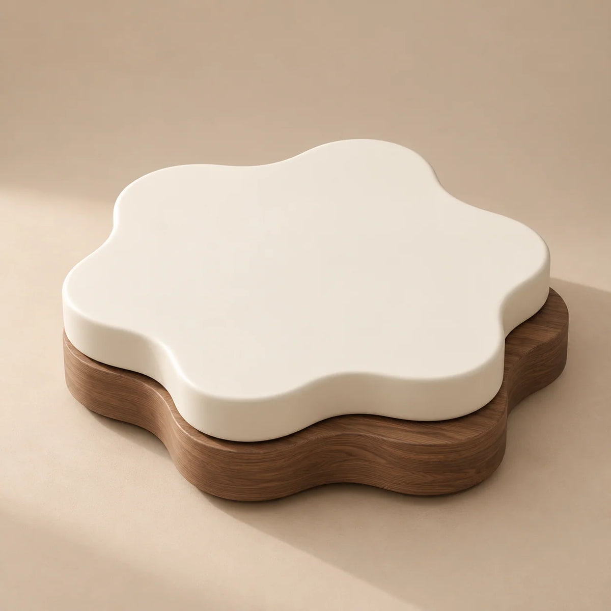 Coffee Table Rotating Extendable Flower-Shaped Top Built-In Shelf