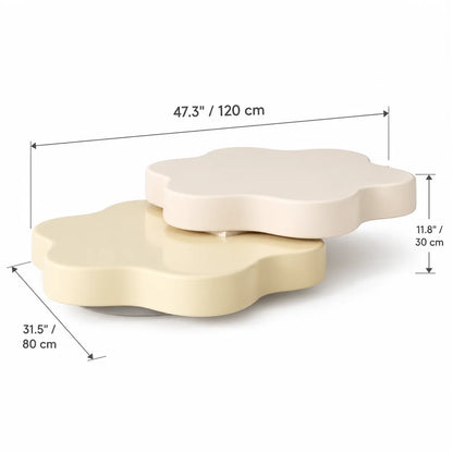 Coffee Table Rotating Extendable Top Flower Petal Design Built-In Shelf