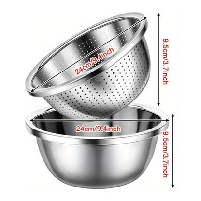 Colander & Mixing Bowl Set Fine Mesh Stainless Steel