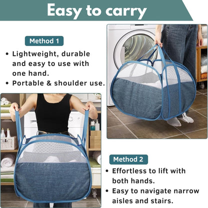Collapsible Laundry Basket Reinforced Handles & Breathable Mesh
