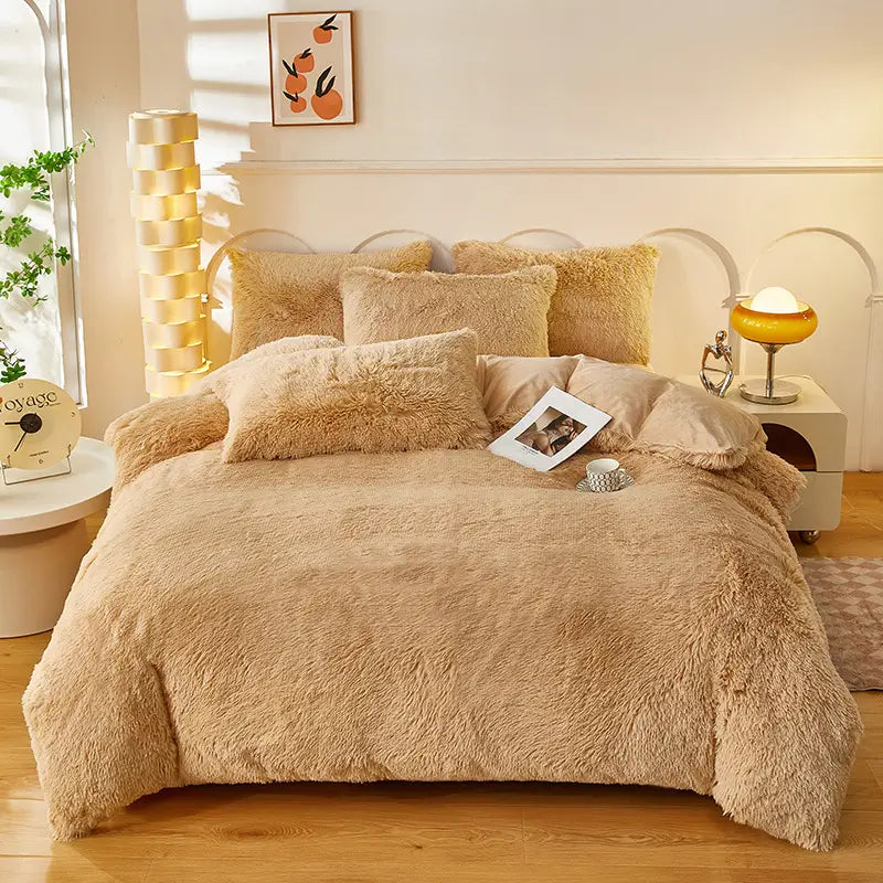 Comforter Set Sherpa Fleece Plush Warmth Machine-Washable