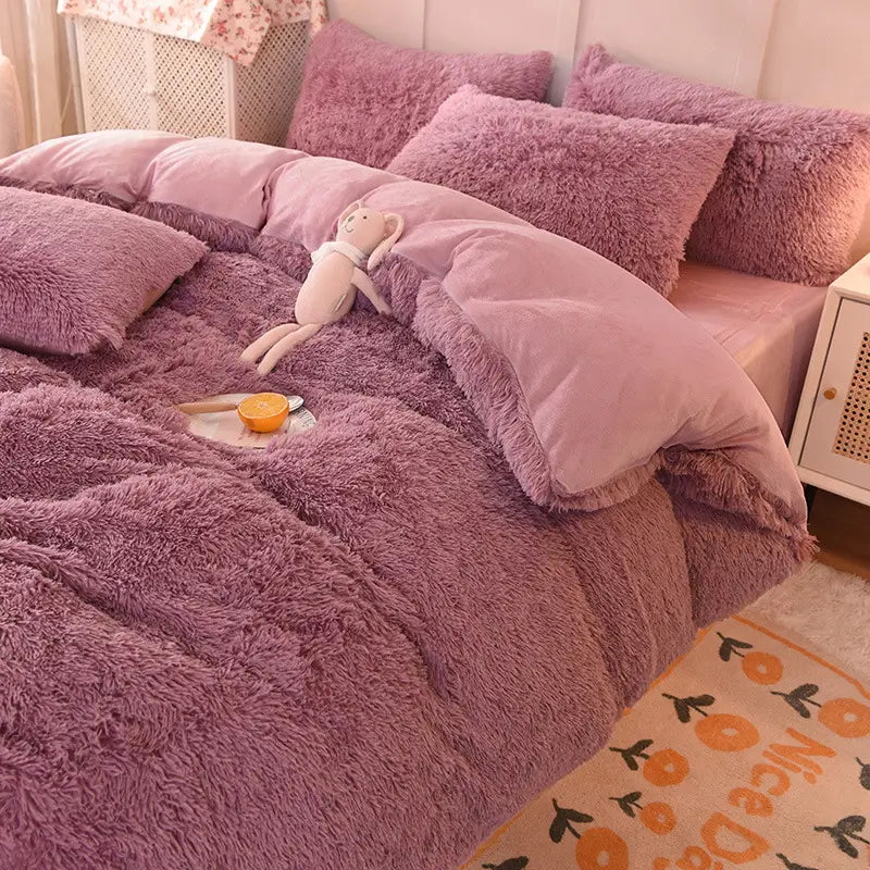 Comforter Set Sherpa Fleece Plush Warmth Machine-Washable