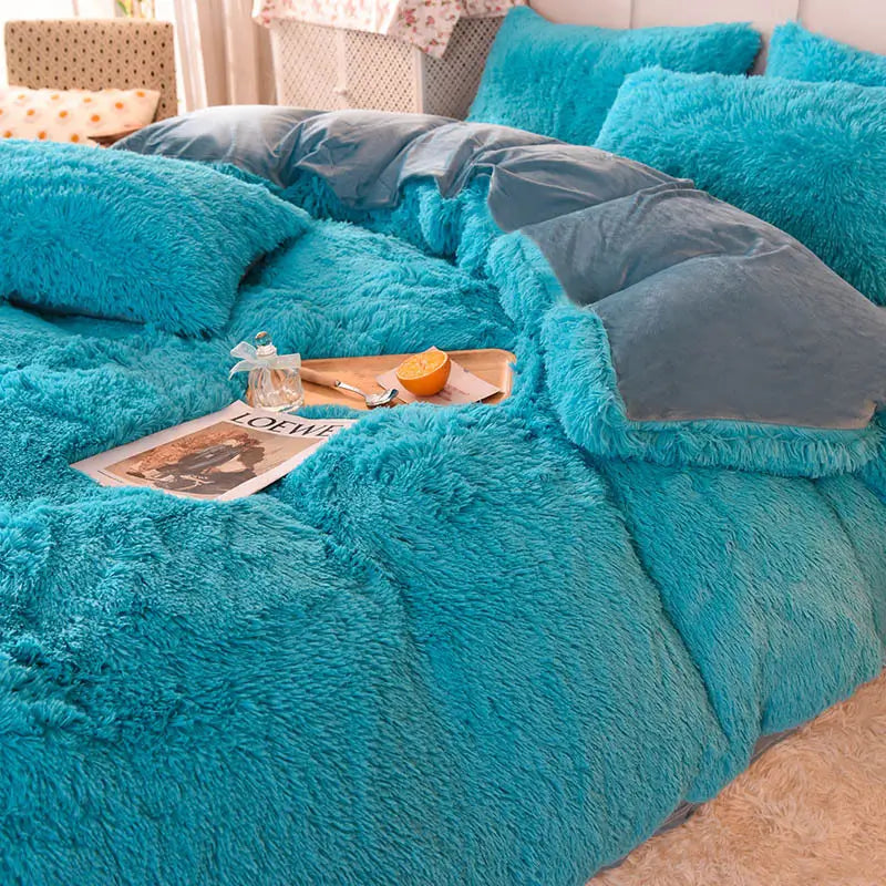 Comforter Set Sherpa Fleece Plush Warmth Machine-Washable