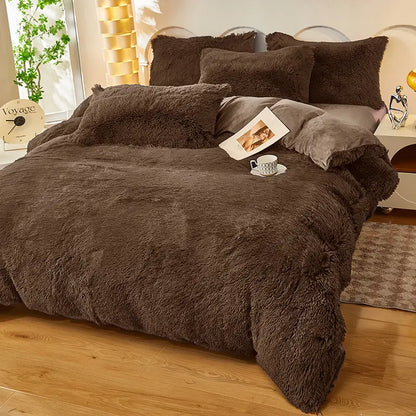 Comforter Set Sherpa Fleece Plush Warmth Machine-Washable