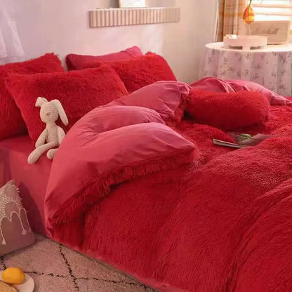Comforter Set Sherpa Fleece Plush Warmth Machine-Washable