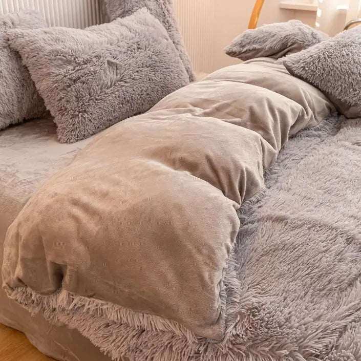 Comforter Set Sherpa Fleece Plush Warmth Machine-Washable