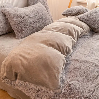Comforter Set Sherpa Fleece Plush Warmth Machine-Washable