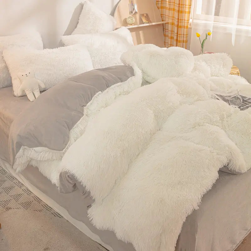 Comforter Set Sherpa Fleece Plush Warmth Machine-Washable