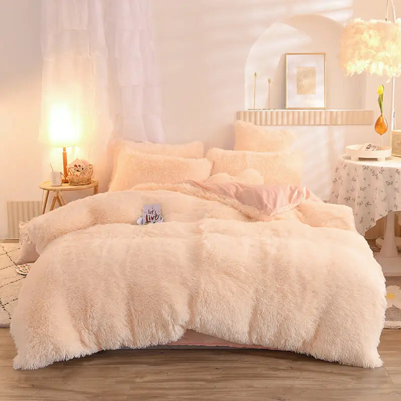 Comforter Set Sherpa Fleece Plush Warmth Machine-Washable