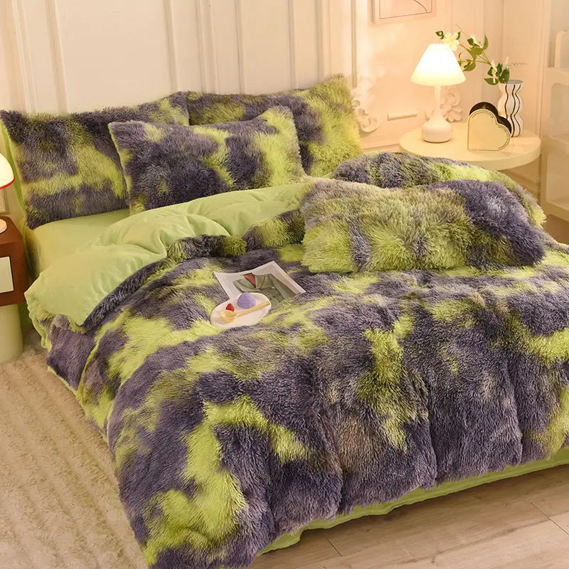Comforter Set Sherpa Fleece Plush Warmth Machine-Washable